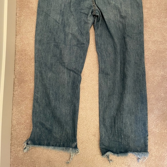 Size 12 Pretty Little Thing Mid Blue Wash Extreme Ripped Hem Boyfriend Jeans - Picture 5 of 9